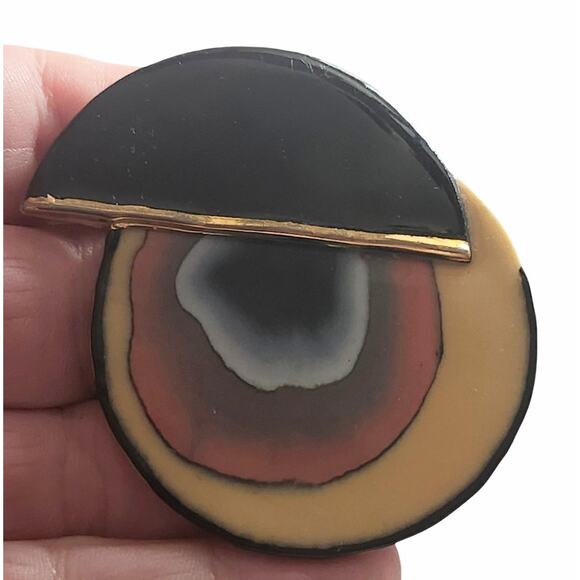 Vtg Artist Signed Concentric Circle Abstract Modernist Pin Brooch - Picture 3 of 4